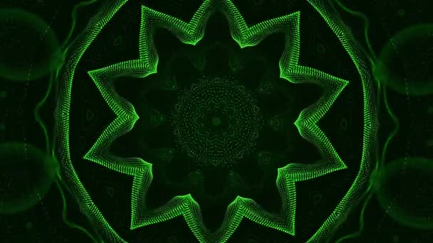 Grüner Und Schwarzer Hintergrund Mit Sternenmuster Darauf Kaleidoskop Schleife — Stockvideo