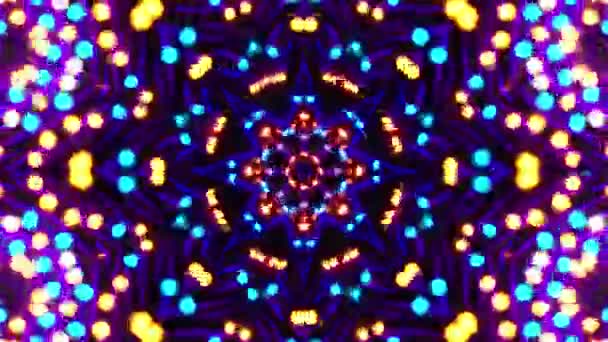 それに多くのライトが付いている非常にカラフルで明るいパターン カレイドスコープVjループ — ストック動画