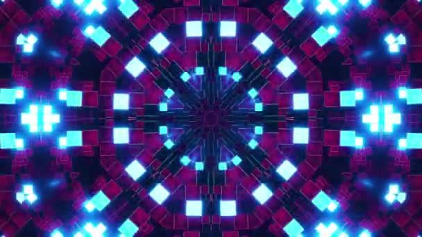 Diseño Abstracto Azul Púrpura Con Cuadrados Cuadrados Caleidoscopio Loop — Vídeo de stock