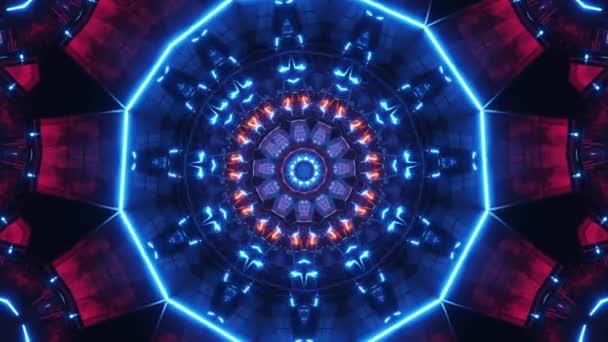 Minta Körkörös Animációja Neonfényekkel Közepén Kaleidoszkóp Hurok — Stock videók
