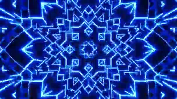 中心に星が付いている青と黒の抽象的な設計 カレイドスコープVjループ — ストック動画