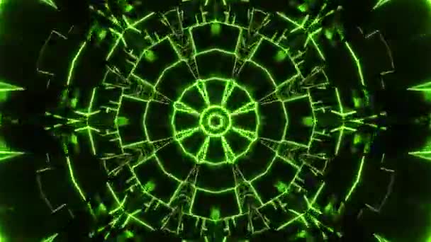 Grüner Und Schwarzer Abstrakter Hintergrund Mit Kreisrundem Design Kaleidoskop Schleife — Stockvideo