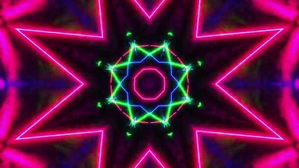 Kolorowy Wzór Światłami Neonowymi Środku Kalejdoskop Pętla — Wideo stockowe