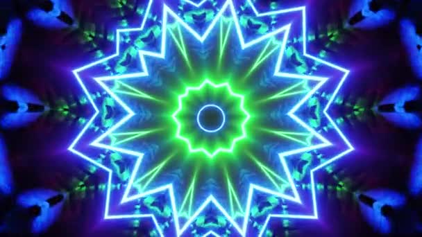 Koło Neonów Ciemnym Pomieszczeniu Czarnym Tłem Kalejdoskop Pętla — Wideo stockowe