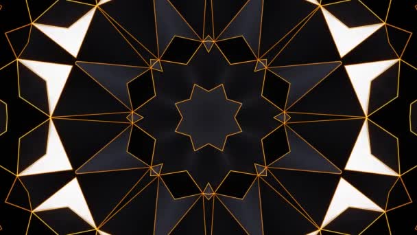Czarne Żółte Abstrakcyjne Tło Wzorem Gwiazdy Kalejdoskop Pętla — Wideo stockowe