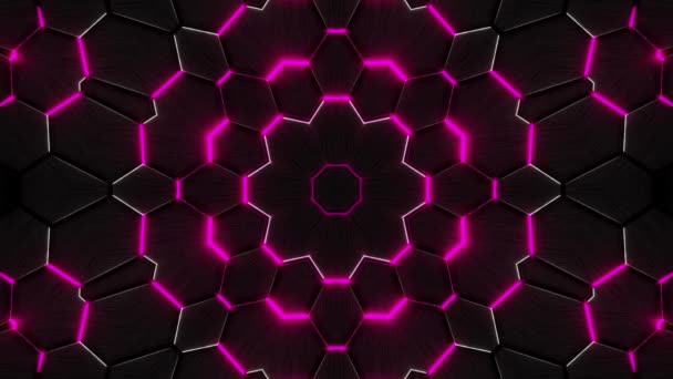 Schwarzer Und Pinkfarbener Hintergrund Mit Kreisförmigem Design Der Mitte Kaleidoskop — Stockvideo