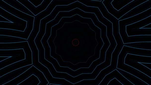 Schwarzer Und Blauer Hintergrund Mit Rotem Kreis Der Mitte Kaleidoskop — Stockvideo