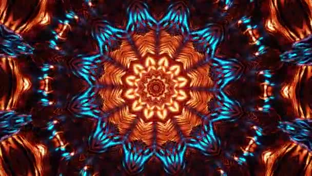 Nagyon Nagy Narancssárga Piros Virág Kék Háttérrel Kaleidoszkóp Hurok — Stock videók