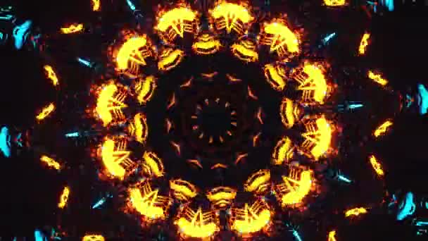 Siyah Arkaplan Sarı Merkezli Renkli Desenler Kaleydoskop Döngüsü — Stok video