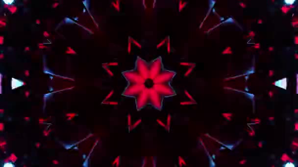 Niebieski Czerwony Abstrakcyjny Design Czarnym Tłem Kalejdoskop Pętla — Wideo stockowe
