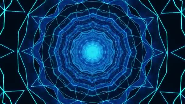 Niebieskie Abstrakcyjne Tło Okrągłym Wzorem Środku Kalejdoskop Pętla — Wideo stockowe
