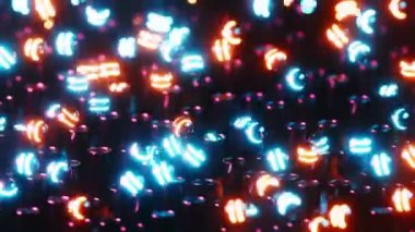 Neon topları borulardan sekiyor. Sınırsız döngülü animasyon.