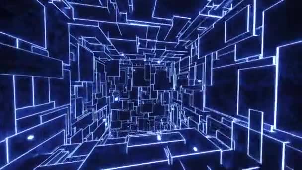 Flyger Genom Glödande Blå Labyrint Oändligt Loopas Animation — Stockvideo