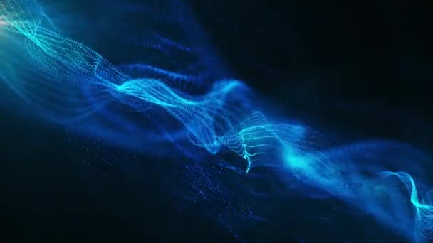 コンピュータが生成した黒い背景の青い光の波の画像 — ストック動画