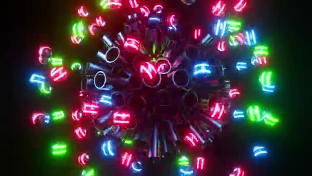 Kolorowe Neonowe Kule Wyskakują Metalowych Rurek Animacja Nieskończenie Pętlowa — Wideo stockowe