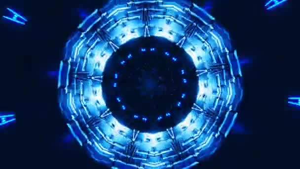Blauer Kreisförmiger Tunnel Mit Lichtern Kaleidoskop Schleife — Stockvideo