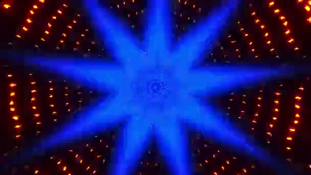 Blauer Und Orangefarbener Starburst Mit Licht Kaleidoskop Schleife — Stockvideo