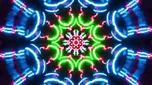 Neon Işıklarından Yapılmış Renkli Bir Çiçek Kaleydoskop Döngüsü — Stok video