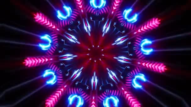 青と赤のライトの円形パターン カレイドスコープVjループ — ストック動画