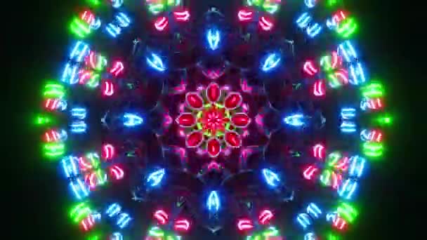 Kolorowy Okrągły Wzór Świateł Czarnym Tle Kalejdoskop Pętla — Wideo stockowe