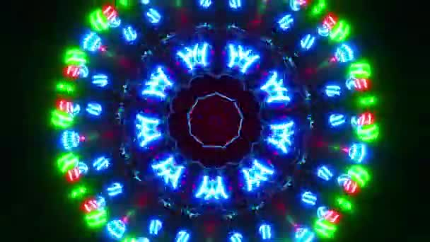 Барвистий Круглий Світловий Дисплей Темряві Калейдоскоп Цикл — стокове відео