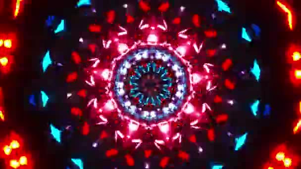 ライト付きの赤と青の円形のパターン カレイドスコープVjループ — ストック動画