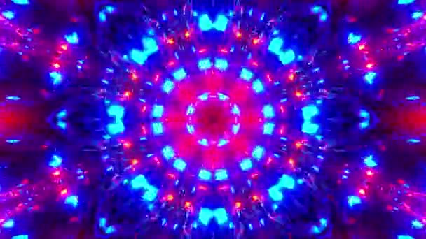 Kleurrijk Abstract Patroon Met Blauwe Rode Lichtjes Kaleidoscoop Lus — Stockvideo