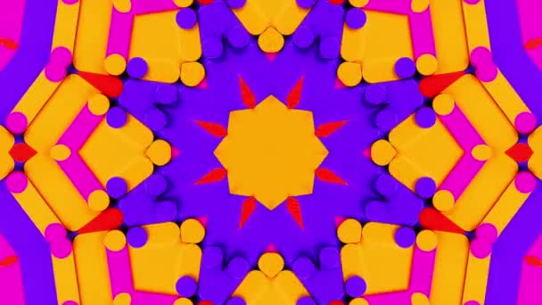 Colorful Abstract Pattern Yellow Pink Flower Kaleidoscope Loop — Stock Video