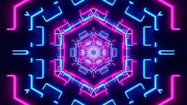 Mor ve Mavi Neon Işıklı Kaleydoskop Koridoru. Döngülü Canlandırma