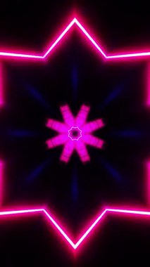 Mor ve pembe soyut tasarım. Ortasında yıldız var. Kaleydoskop VJ döngü dikey. 3B görüntüleme