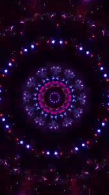 Siyah arkaplanda kırmızı ve mavi ışıkların dairesel deseni. Kaleydoskop VJ döngü dikey. 3B görüntüleme