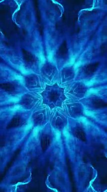 Siyah arkaplan ve mavi merkezli mavi çiçek. Kaleydoskop VJ döngü dikey. 3B görüntüleme