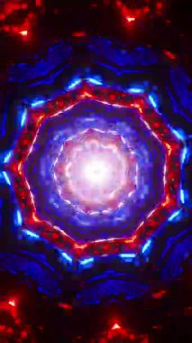 Kırmızı ve mavi dairesel ışık deseni. Kaleydoskop VJ döngü dikey. 3B görüntüleme