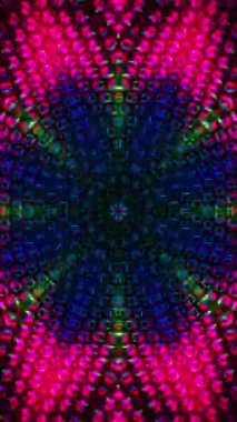 Merkezinde yıldız olan kırmızı ve pembe soyut tasarım. Kaleydoskop VJ döngü dikey. 3B görüntüleme