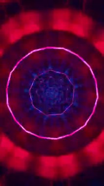 Parlak Kırmızı-Mavi Soyut Tünel Kaleydoskop. Döngülü Animasyon Dikey. 3B görüntüleme