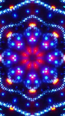 Mavi ve kırmızı ışıklı renkli soyut desenler. Kaleydoskop VJ döngü dikey. 3B görüntüleme