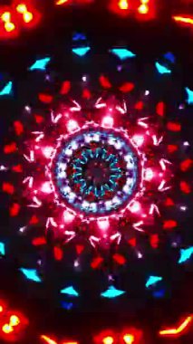 Kırmızı ve mavi dairesel desenli ışıklar. Kaleydoskop VJ döngü dikey. 3B görüntüleme