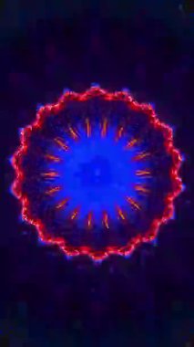 Psikedelik desenli mavi ve kırmızı çiçek. Kaleydoskop VJ döngü dikey. 3B görüntüleme
