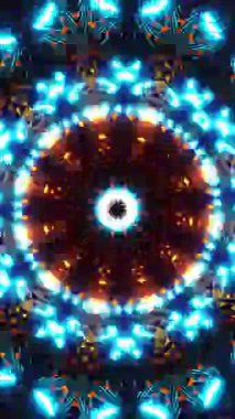 Mavi merkezli renkli animasyon tasarımı. Kaleydoskop VJ döngü dikey. 3B görüntüleme