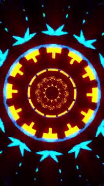 Ortasında dairesel tasarım olan kırmızı ve mavi arkaplan. Kaleydoskop VJ döngü dikey. 3B görüntüleme