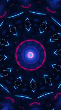 Mavi ve siyah soyut arka plan ve dairesel tasarım. Kaleydoskop VJ döngü dikey. 3B görüntüleme