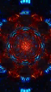 Mavi ve turuncu ışıklı renkli soyut tasarım. Kaleydoskop VJ döngü dikey. 3B görüntüleme