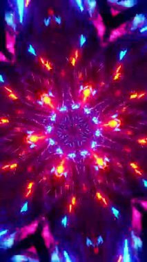 Yıldızın renkli soyut animasyonu. Kaleydoskop VJ döngü dikey. 3B görüntüleme