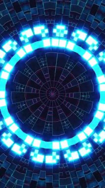 Üzerinde mavi ve kırmızı ışıklar olan dairesel desen. Kaleydoskop VJ döngü dikey. 3B görüntüleme