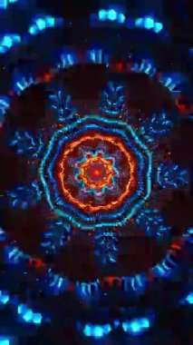 Işıklı mavi ve turuncu dairesel desen. Kaleydoskop VJ döngü dikey. 3B görüntüleme