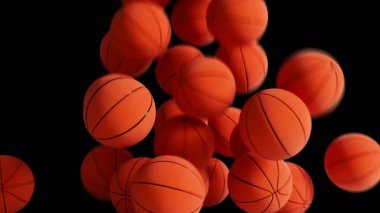 Alfa Kanalı ile Basketbol Topları Düşüyor ve Çöküyor Geçiş Animasyonu. 3B görüntüleme