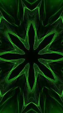 Büyük çiçek desenli yeşil ve siyah bir arkaplan. Kaleydoskop VJ döngü dikey. 3B görüntüleme
