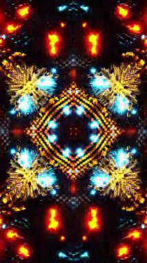 Siyah arka planı olan çok renkli bir animasyon tasarımı. Kaleydoskop VJ döngü dikey. 3B görüntüleme