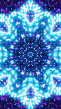 Siyah merkezli ve beyaz merkezli mavi ve mor bir çiçek. Kaleydoskop VJ döngü dikey. 3B görüntüleme