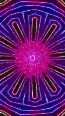 Merkezinde yıldız olan renkli soyut bir arkaplan. Kaleydoskop VJ döngü dikey. 3B görüntüleme